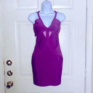 Gorgeous purple deep V strappy bandage dress.
